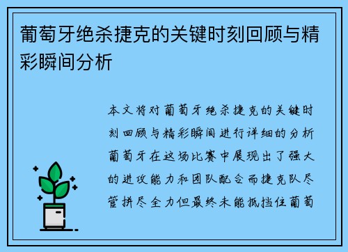 葡萄牙绝杀捷克的关键时刻回顾与精彩瞬间分析